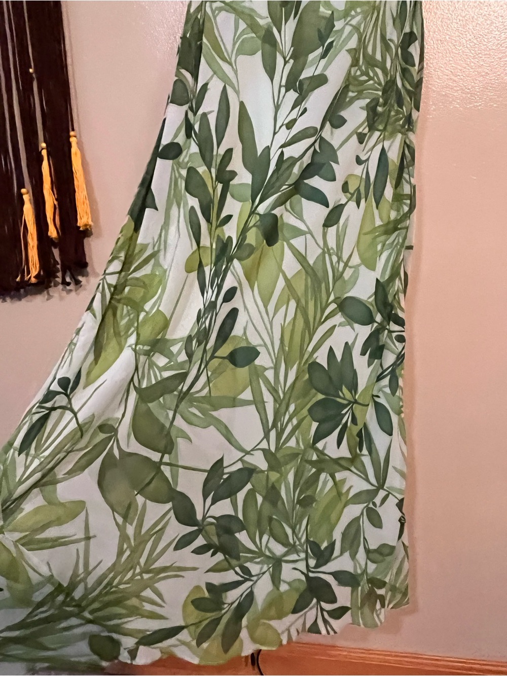 Ann Taylor Y2K 100% Silk Lined Sleeveless Green Leaf Print Maxi Dress Boho 10 - Picture 4 of 11
